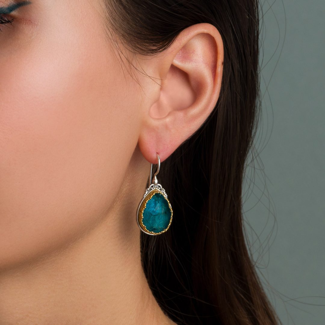 Gerochristo - Iris Teardrop Earrings in 925 Sterling Silver with Apatite Stone
