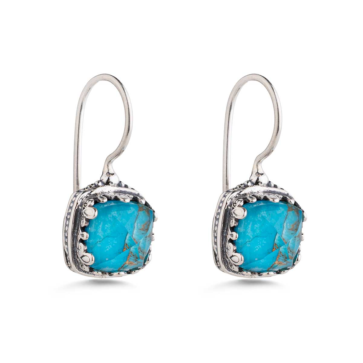 Gerochristo - Aegean Colors Earrings in Sterling Silver & Square Turquoise Copper