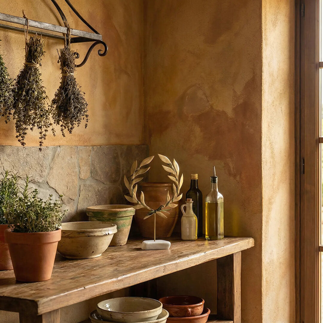 Olive Wreath Stand Decoration on Thassos Marble Stone