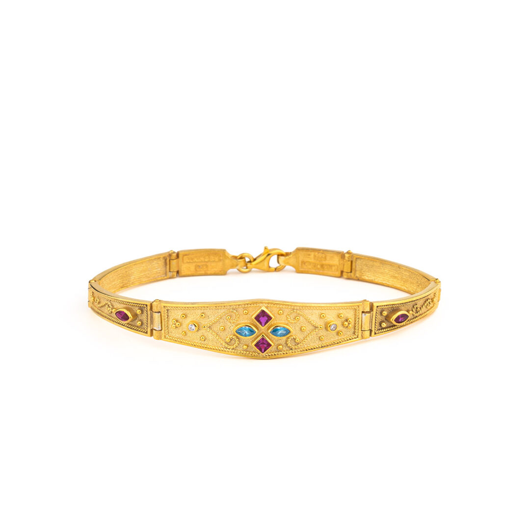Byzantine Multi Zircon Bracelet in 925 Sterling Silver Gold Plated
