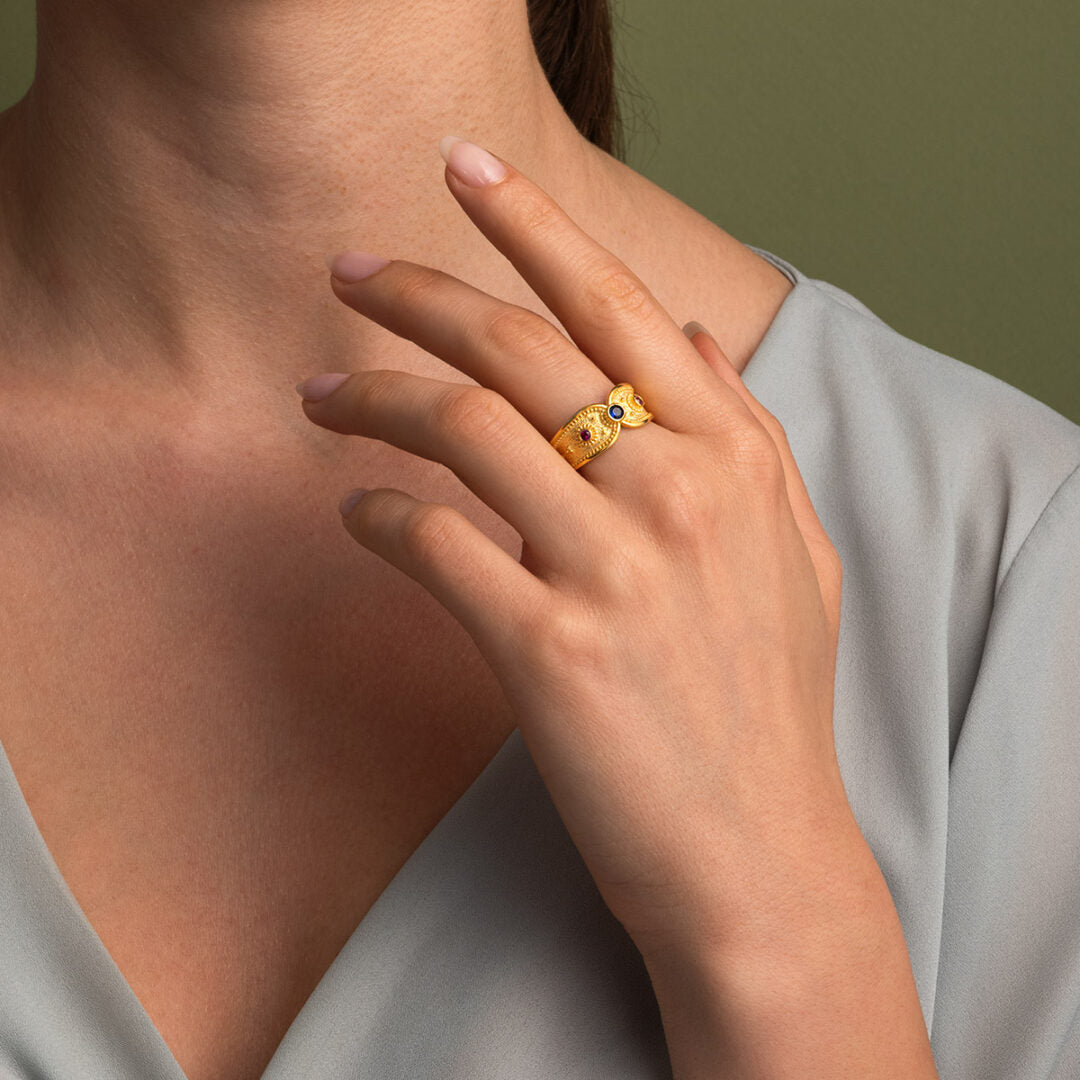 Byzantine Ring with Zircon Stones - Sterling Silver and 18K Gold Plating