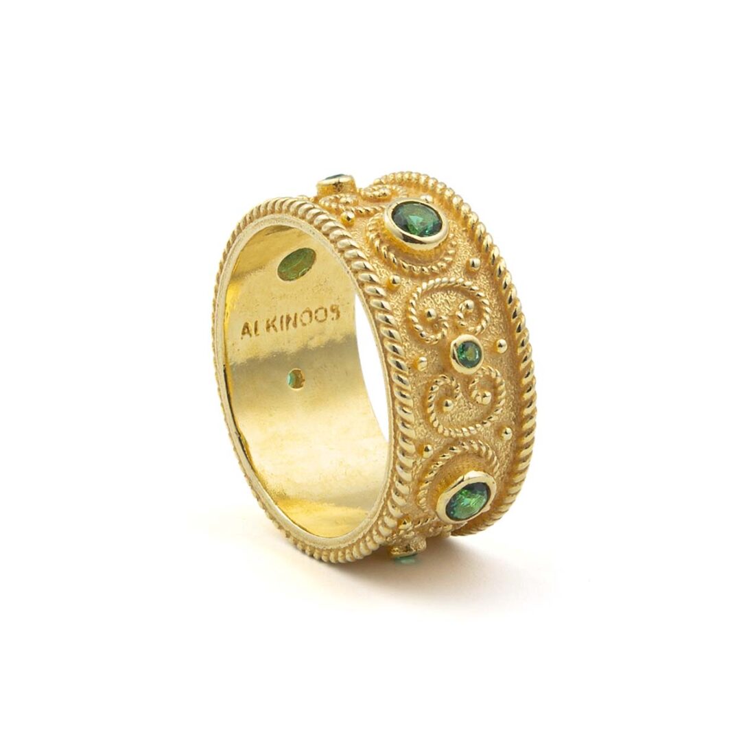 Byzantine Ring with Green Zircon Stone
