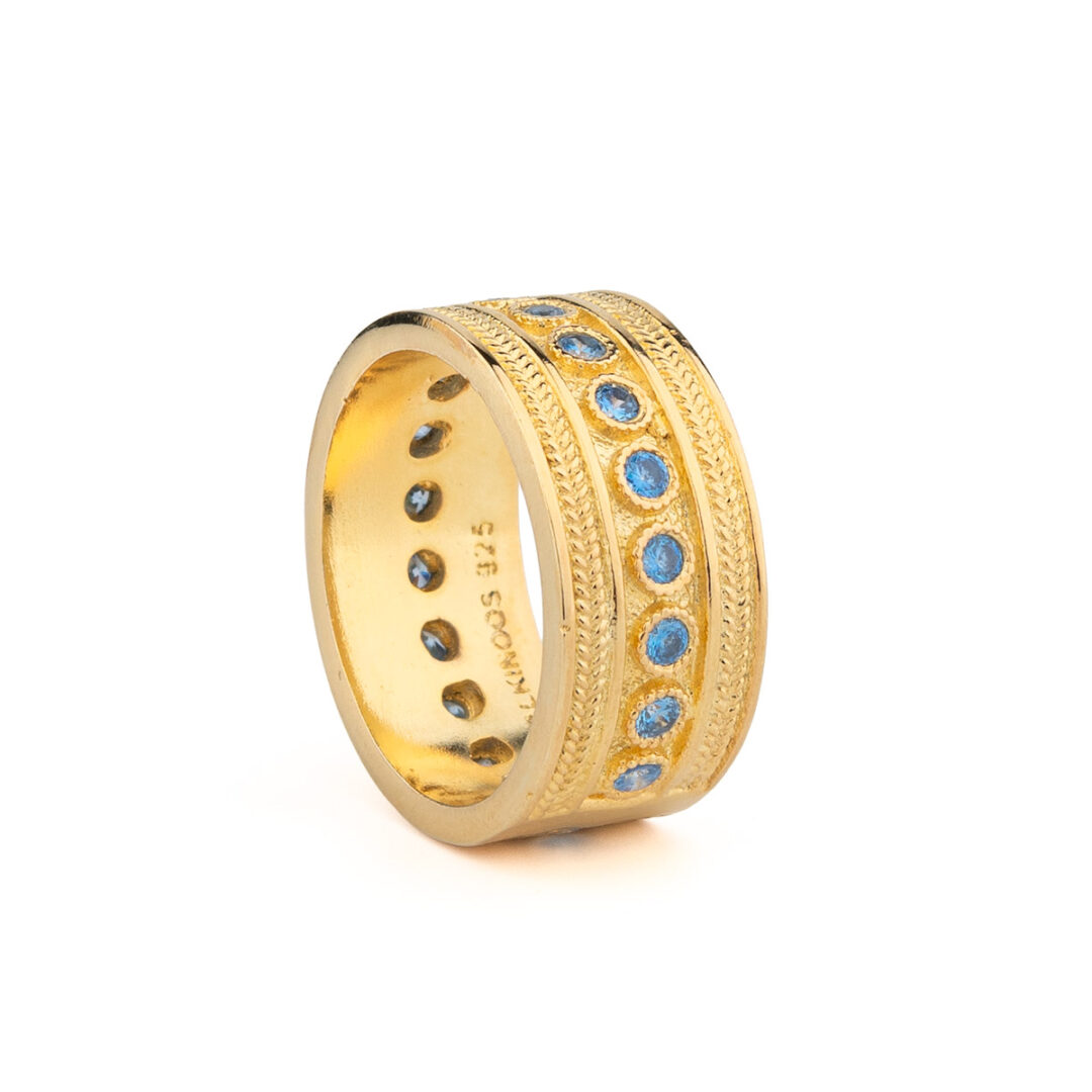 Byzantine Zircon Ring in 925 Sterling Silver Gold Plated
