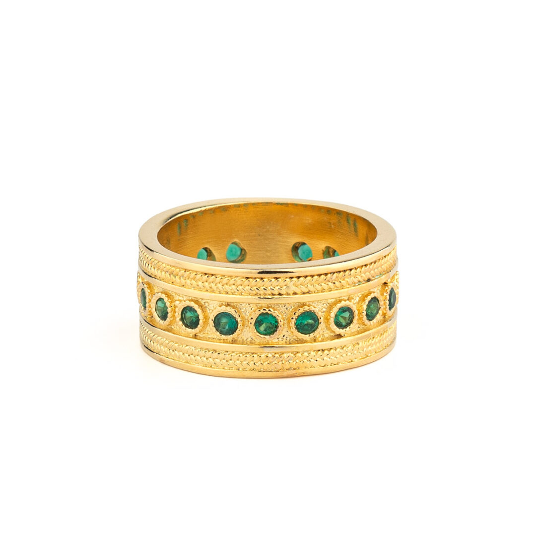 Byzantine Zircon Ring in 925 Sterling Silver Gold Plated