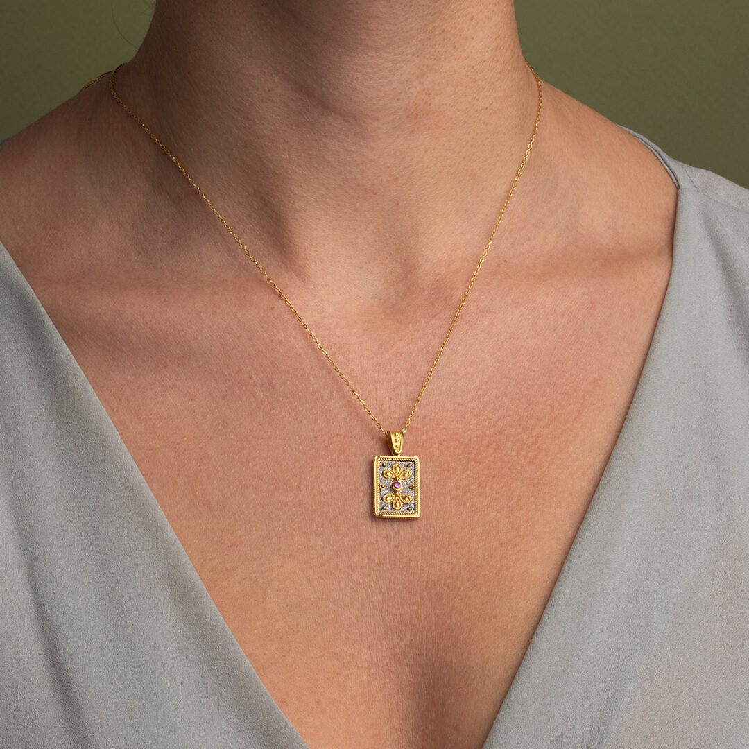 Byzantine Style Flower Pendant with Zircon Stone
