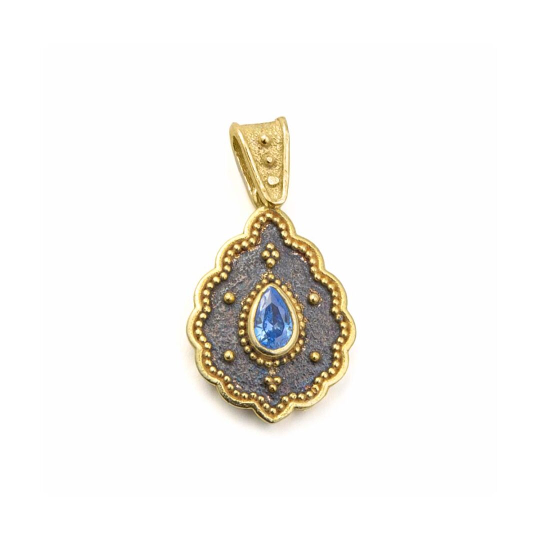 Byzantine Flower Pendant with Blue Zircon Stone