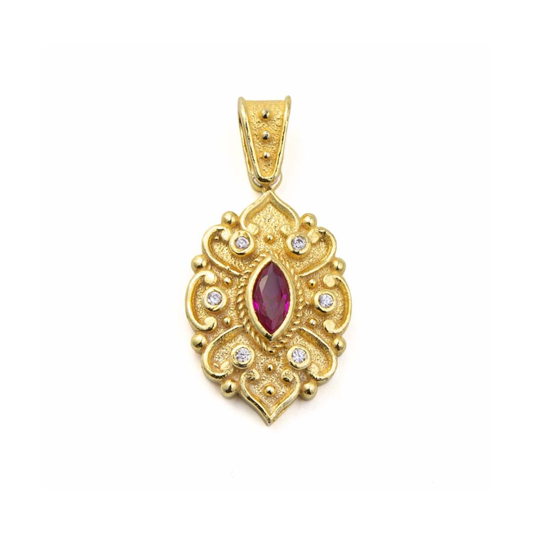 Byzantine Flower Pendant with Zircon Stone