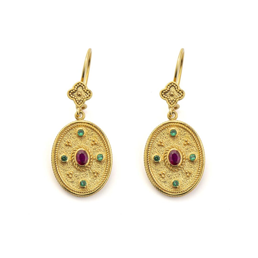 Byzantine Dangle Oval Earrings with Zircon
