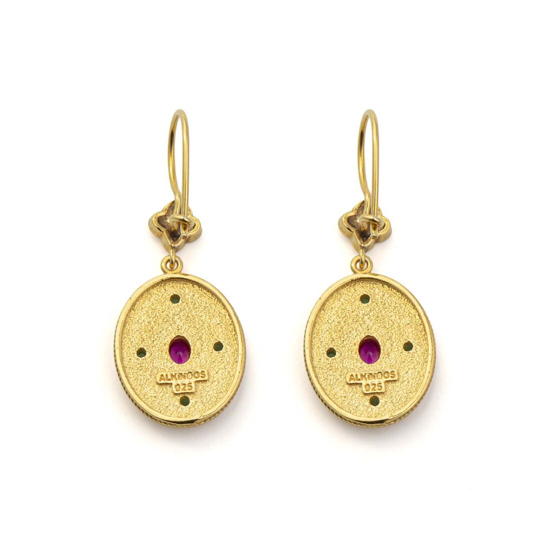 Byzantine Dangle Oval Earrings with Zircon — Blue