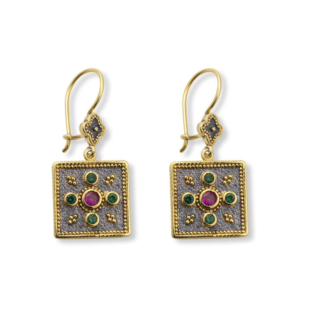 Byzantine Dangle Earrings with Multicolor Zircon