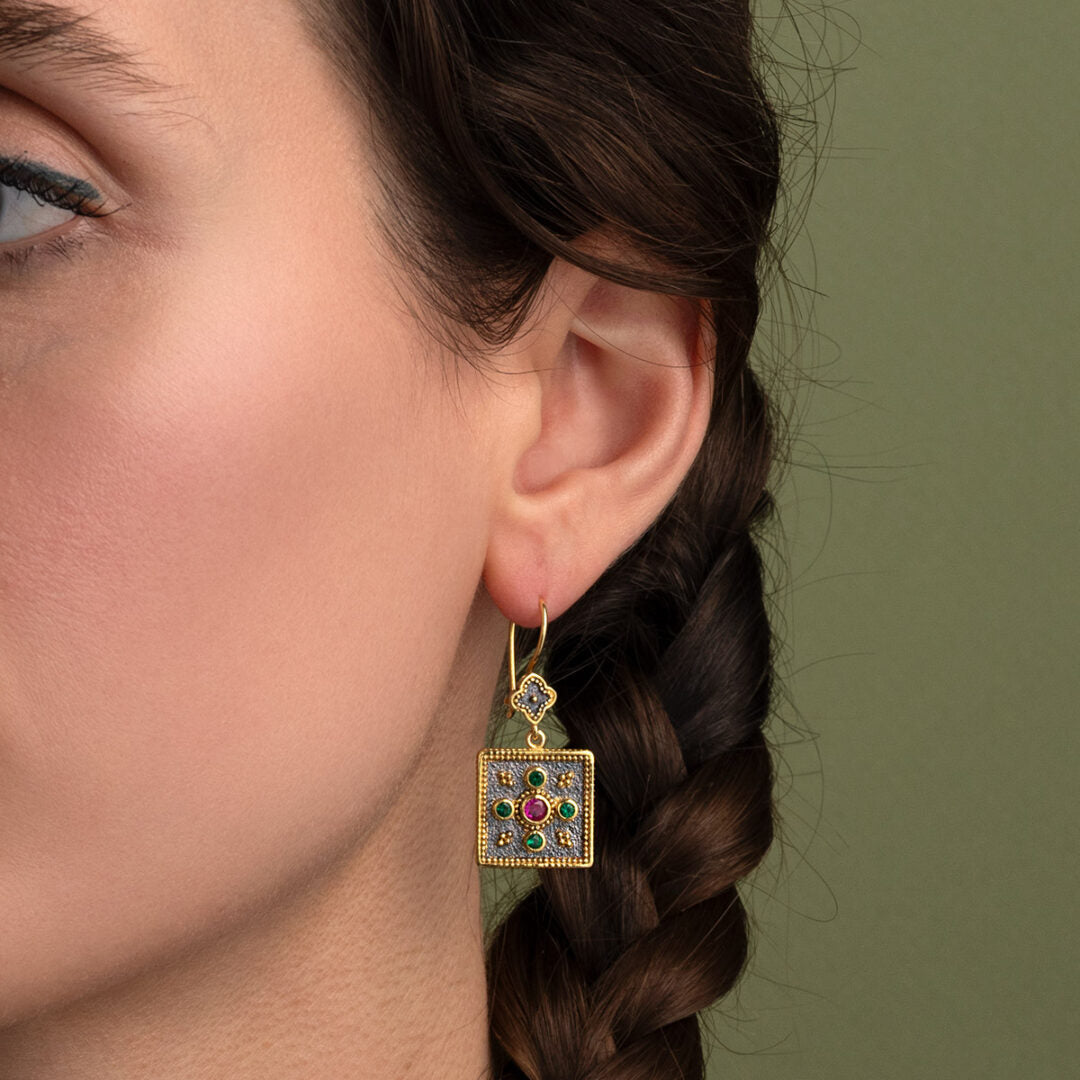 Byzantine Dangle Earrings with Multicolor Zircon