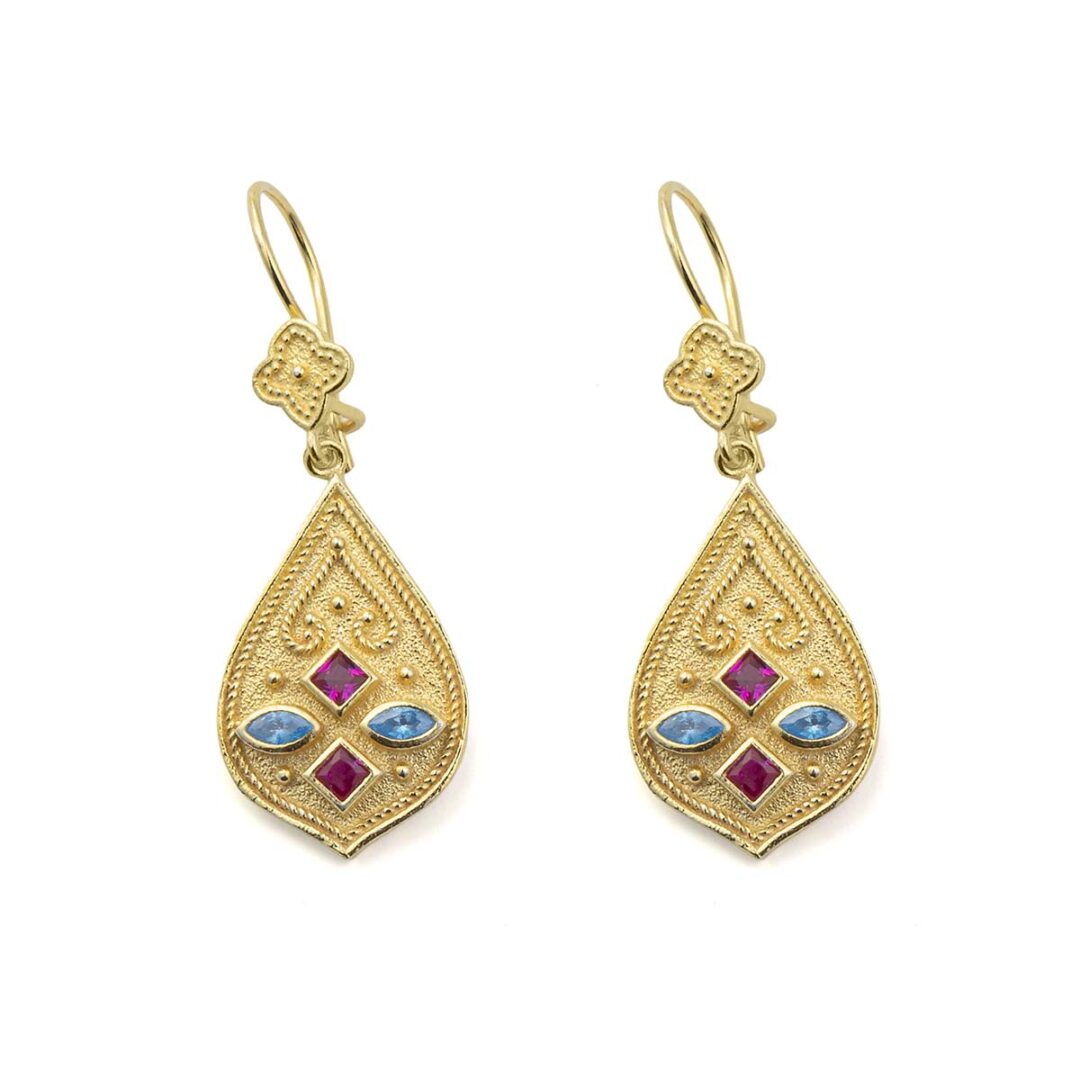 Byzantine Dangle Earrings with Multicolor Zircon Stones