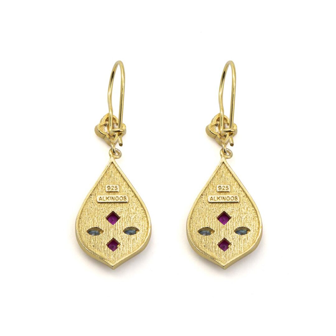 Byzantine Dangle Earrings with Multicolor Zircon Stones