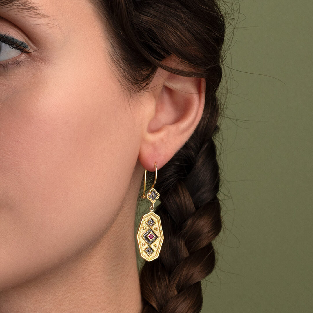 Byzantine Drop Earrings with Zircon - 925 Sterling Silver