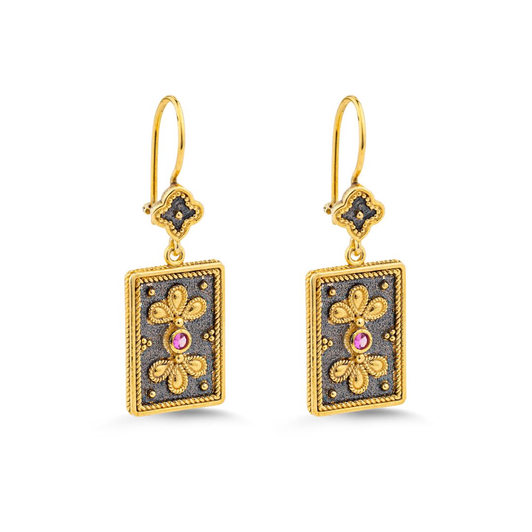Byzantine Floral Rectangle Earrings