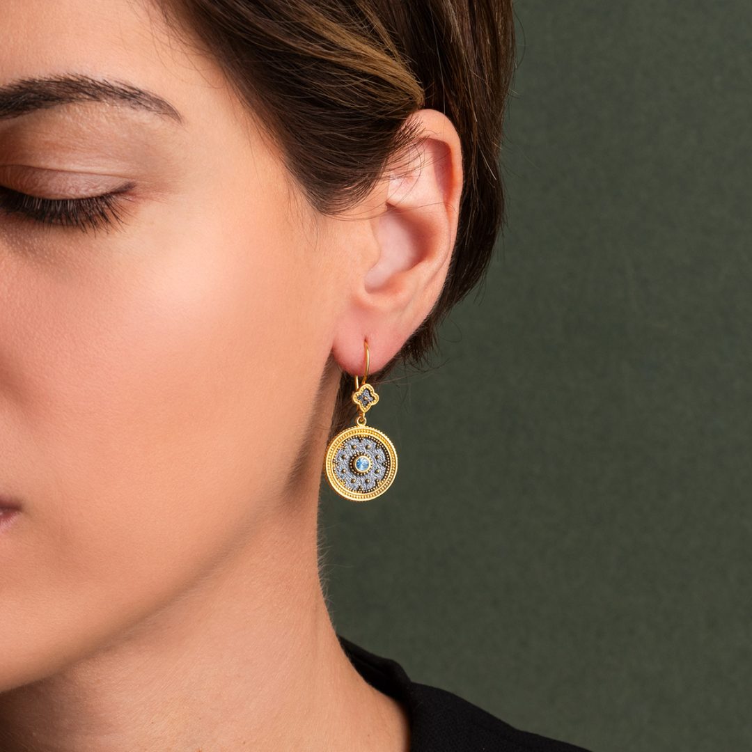 Byzantine Round Earrings with Zircon
