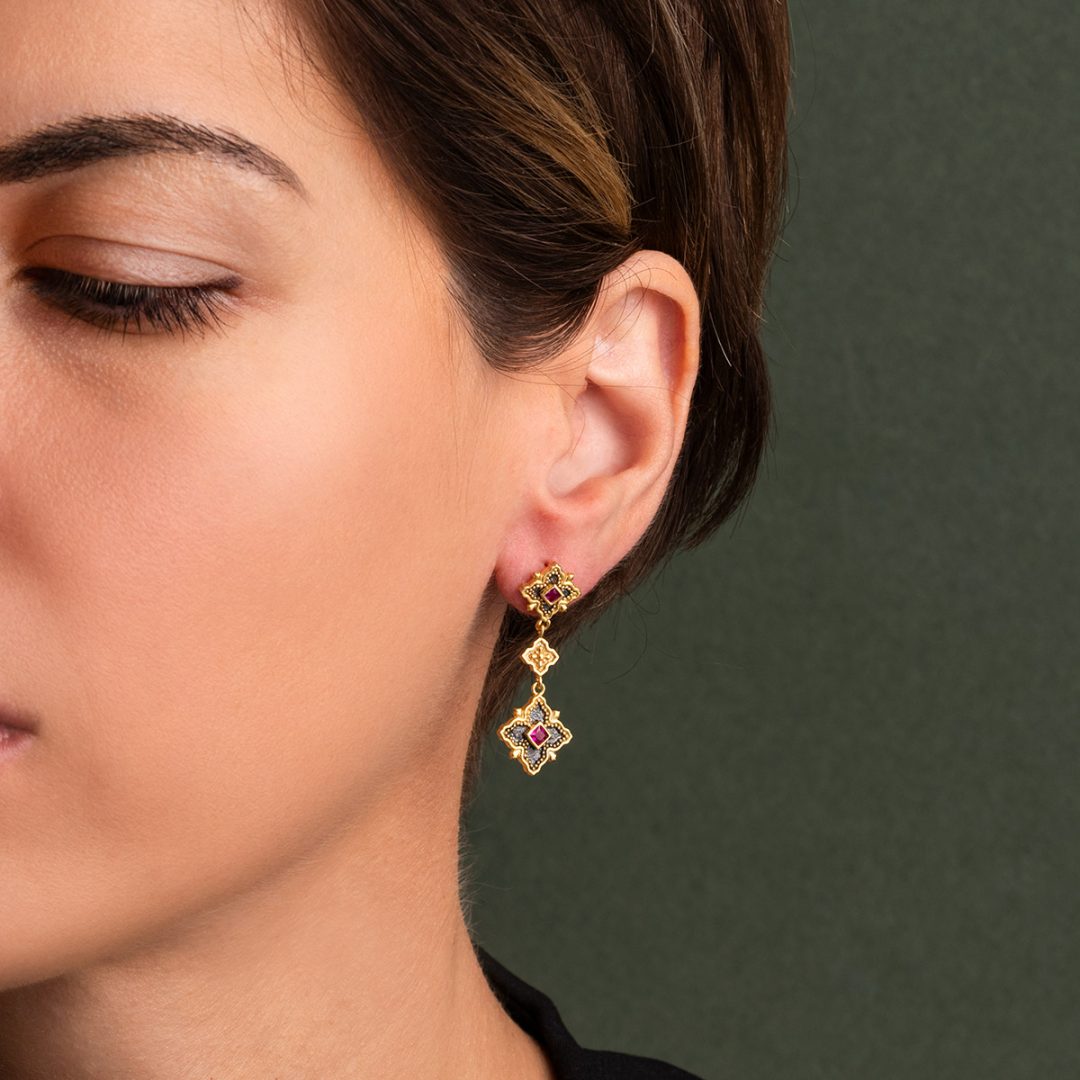 Byzantine Floral Drop Earrings with Zircon