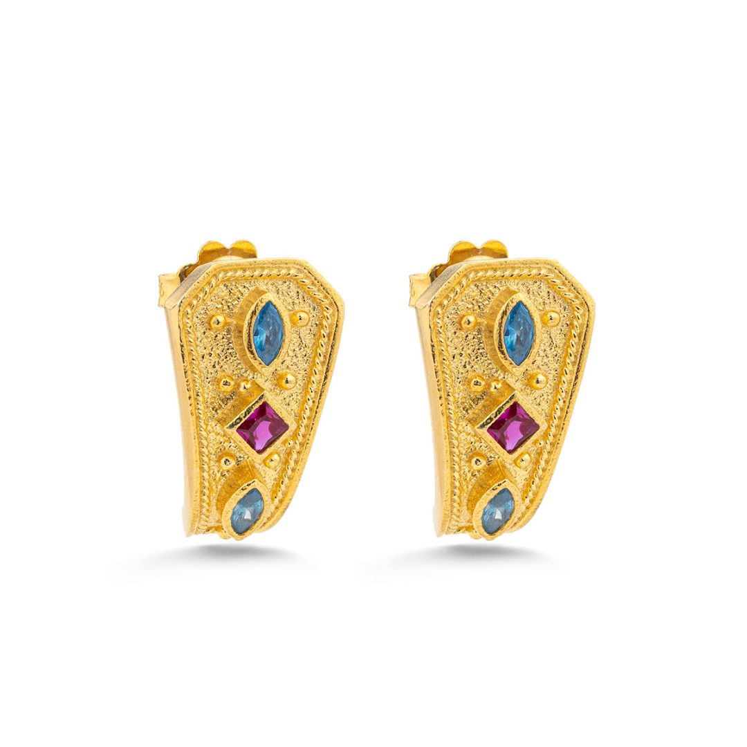 Byzantine Stud Earrings with Multicolored Zircon Stones