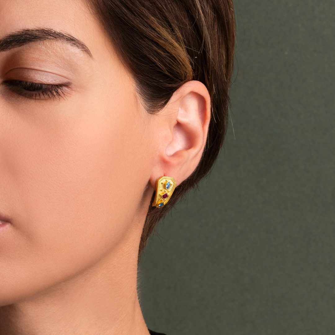 Byzantine Stud Earrings with Multicolored Zircon Stones