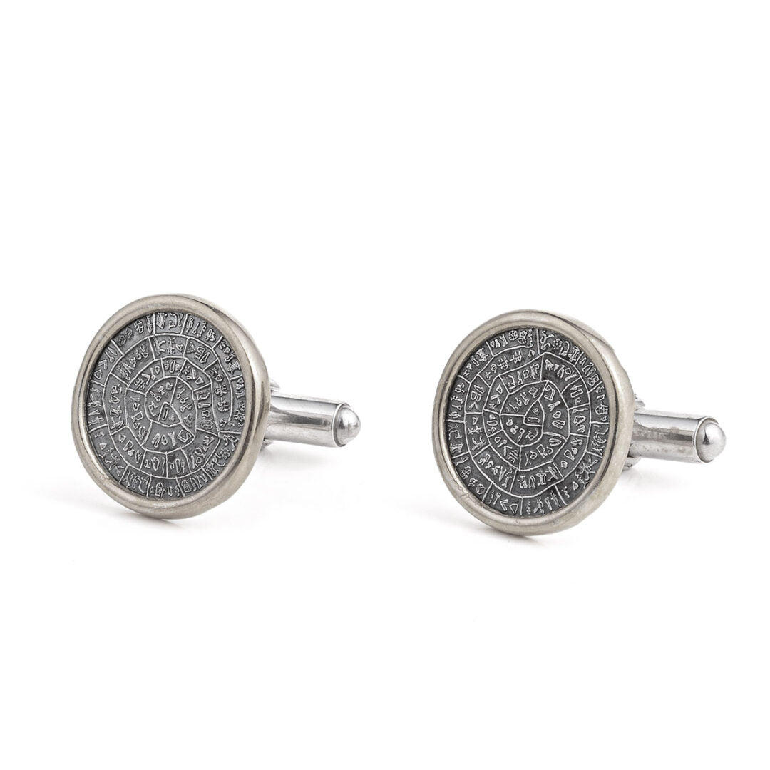 Greek Phaistos Disc Cufflinks - Sterling Silver and Gold Plated