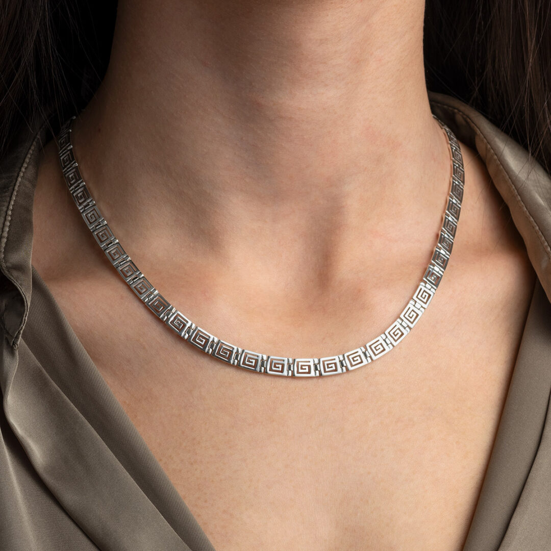 Greek Key Meander Necklace in 925 Sterling Silver