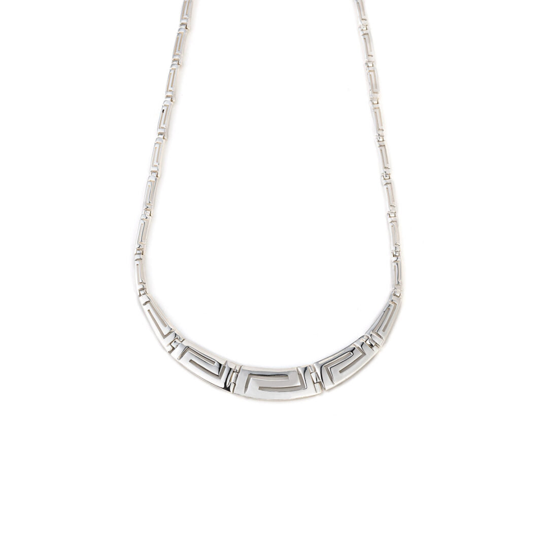 Greek Key Meander Silver Necklace
