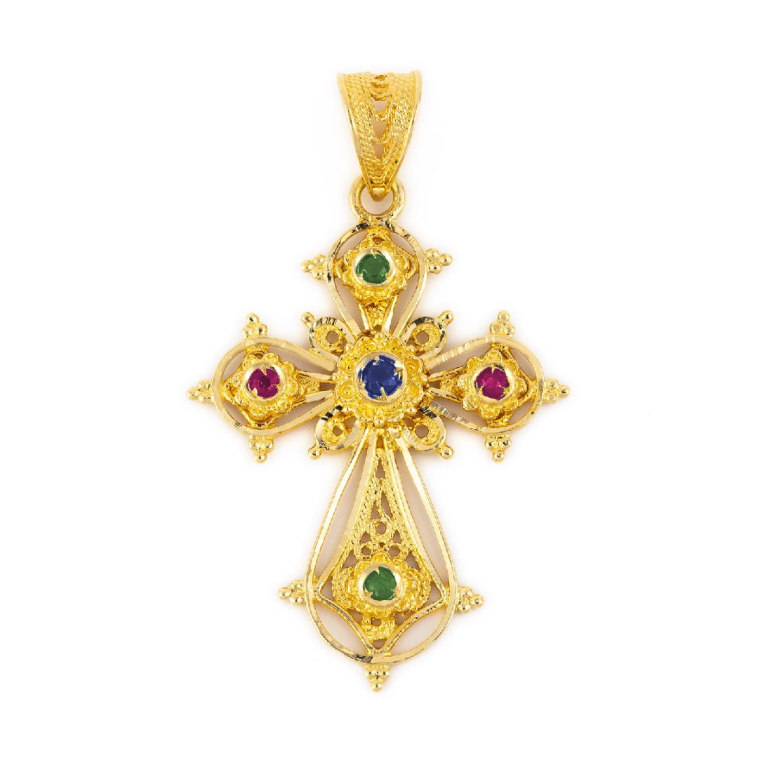 18K Gold Cross with Sapphire