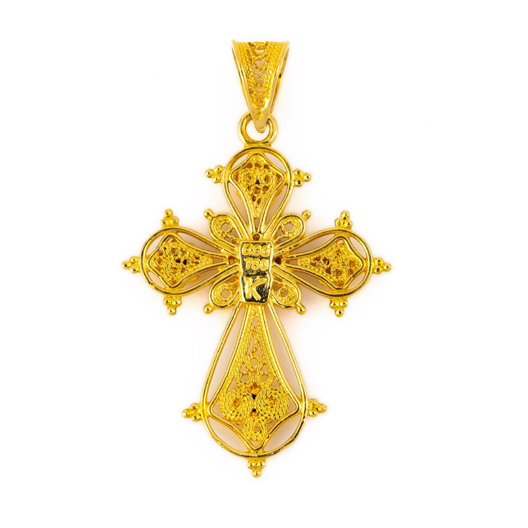 18K Gold Cross with Sapphire