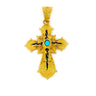 18K Gold Filigree Cross with turquoise and red enamel — Blue