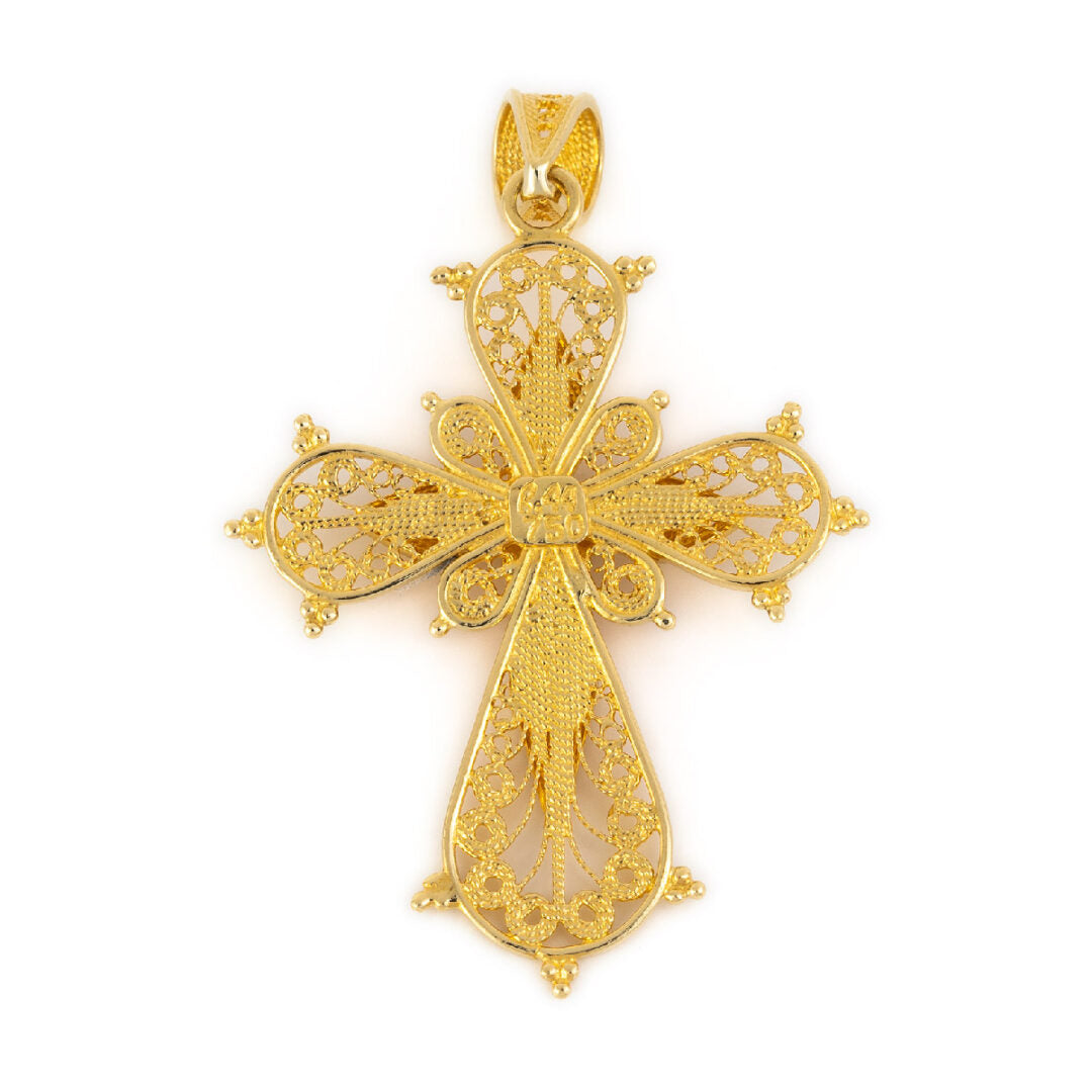 18K Gold Filigree Emerald Cross