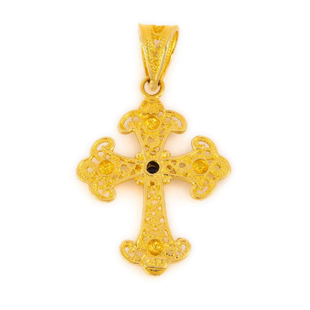 Filigree Sapphire Cross 18K Gold