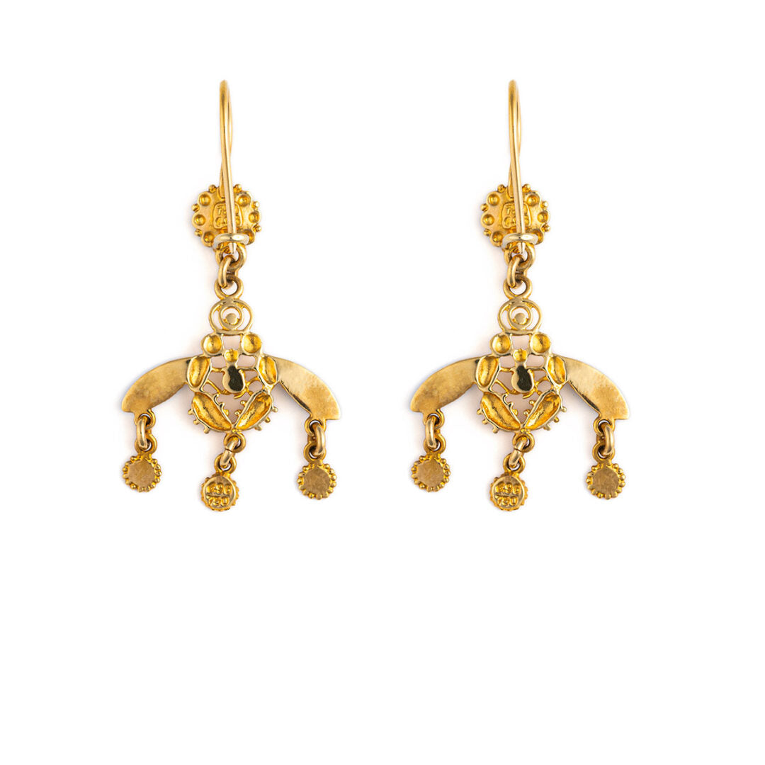 Minoan Malia Bees Dangle Earrings - 18K Solid Yellow Gold and enamel