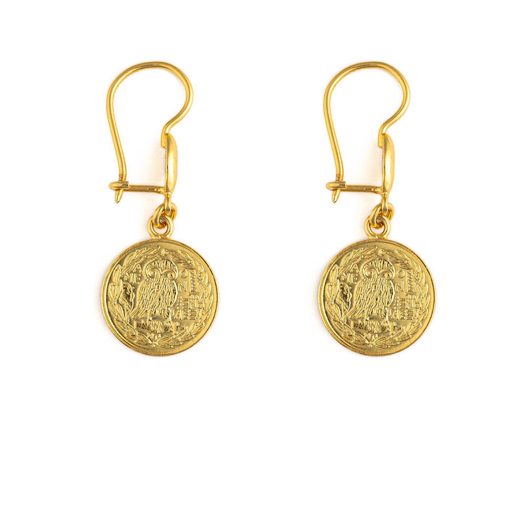 Goddess Athena Dangle Earrings - 14K Gold