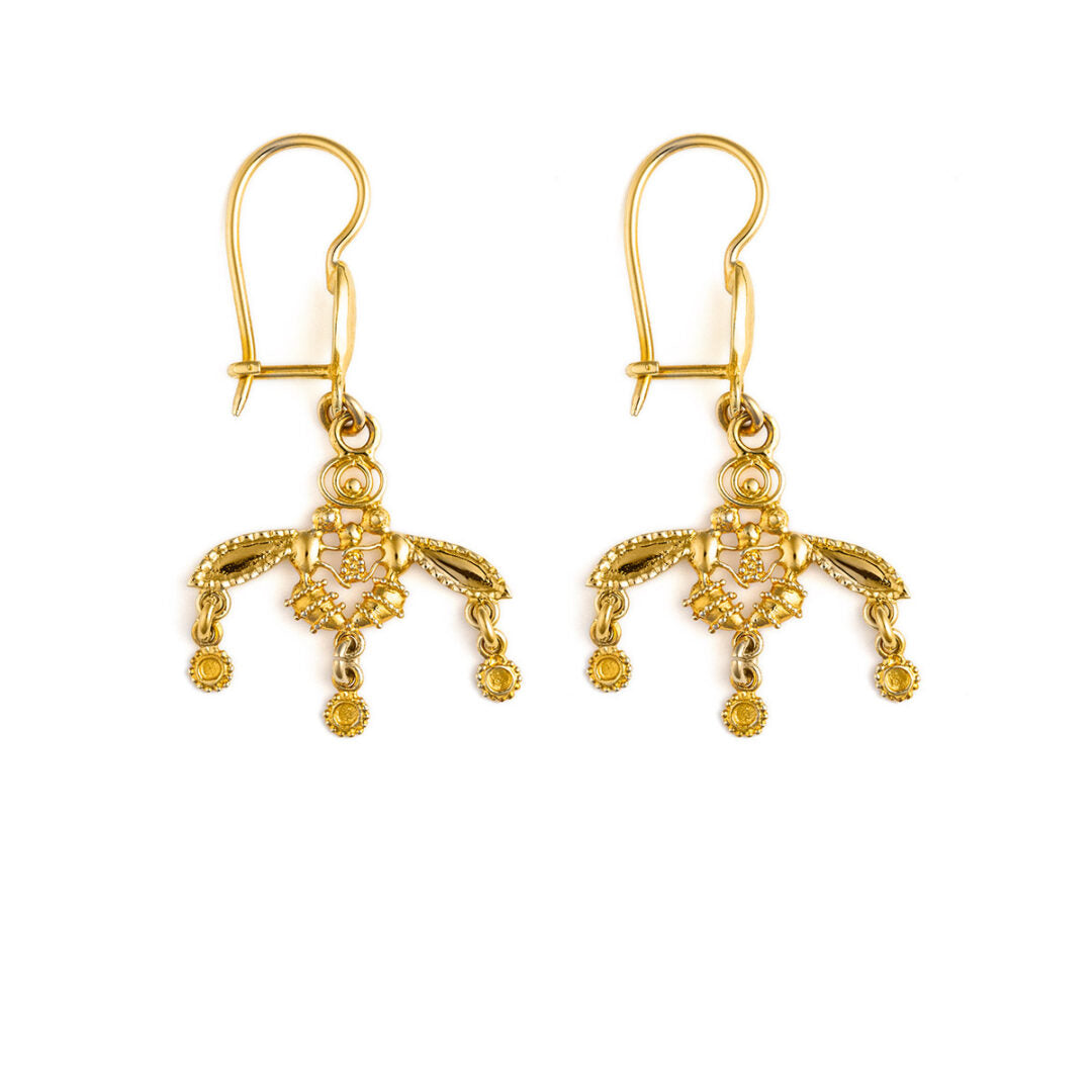 Minoan Malia Bees Dangle Earrings - 14K Solid Yellow Gold