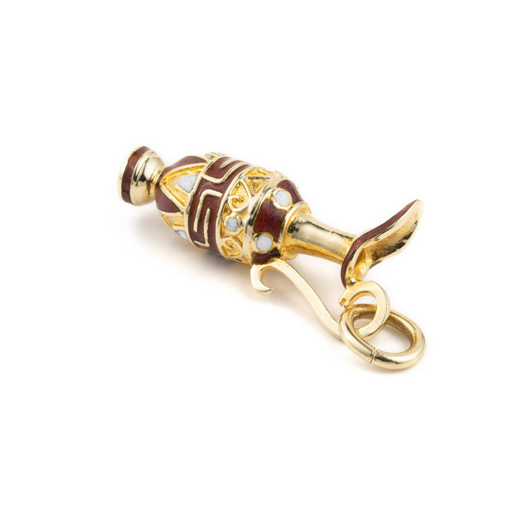 14k Gold Pendant Amphora with Red enamel & Meander — Red