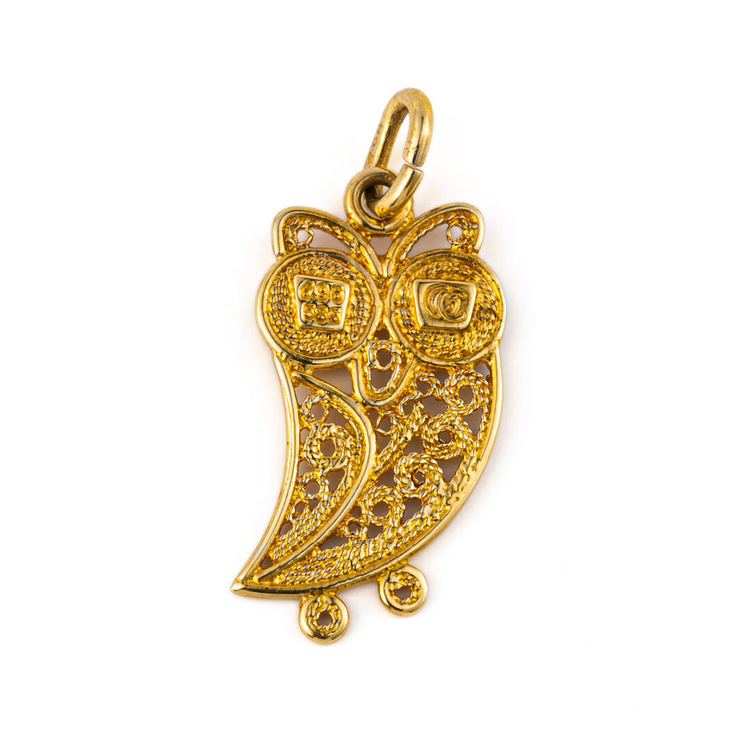 Wisdom Owl Filigree Pendant - 14K Gold