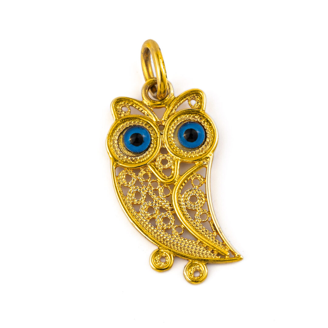 14k Solid Gold Filigree Pendant - Wisdom Owl