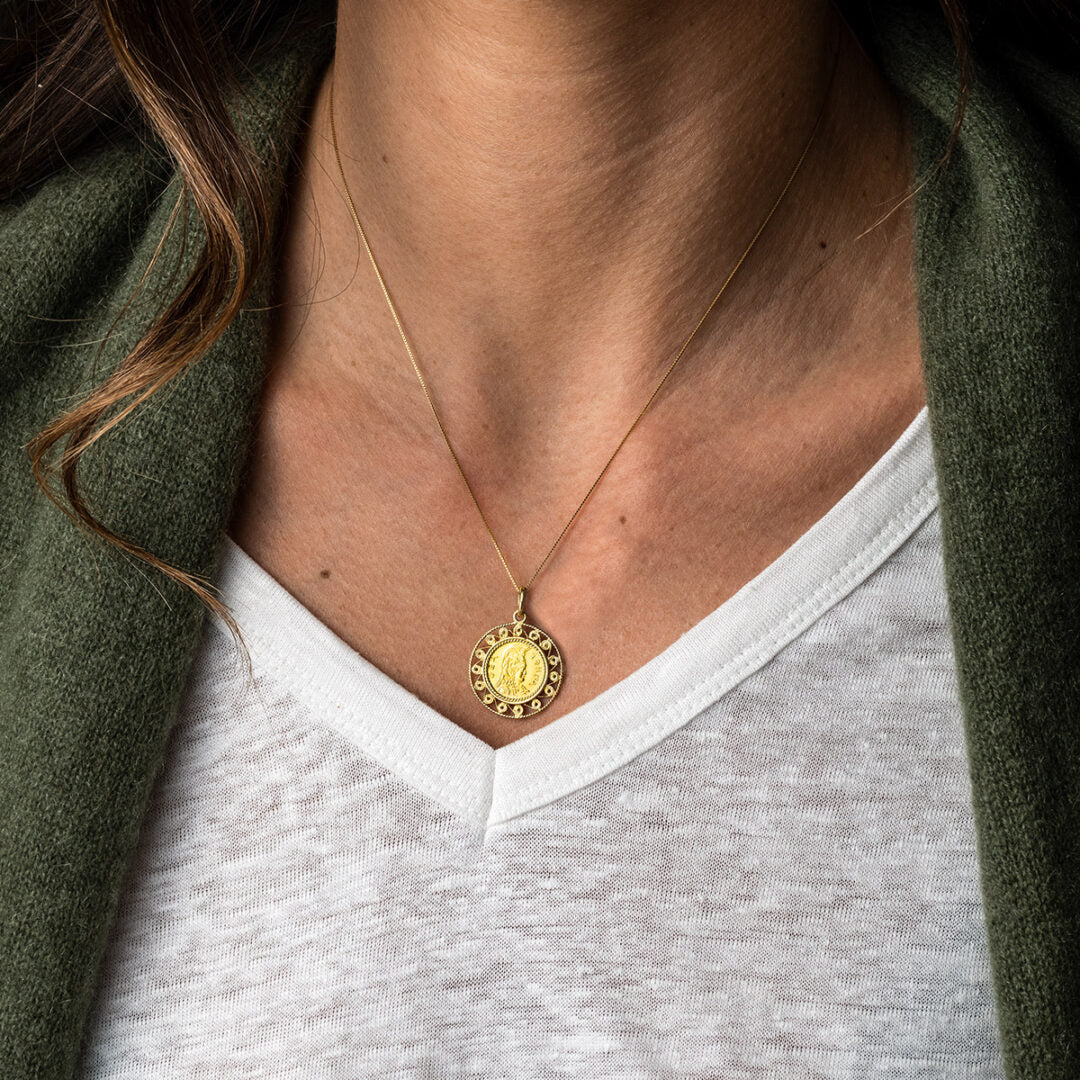 Goddess Athena and Owl Filigree Pendant - 14K Gold