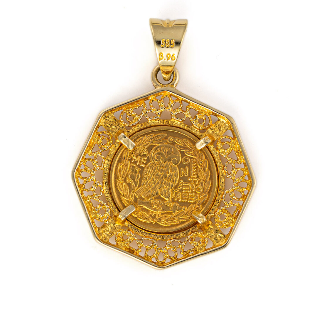 Goddess Athena Coin Pendant - Gold 14K