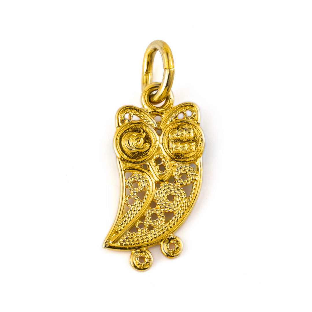 14k Gold Filigree Wisdom Owl Pendant