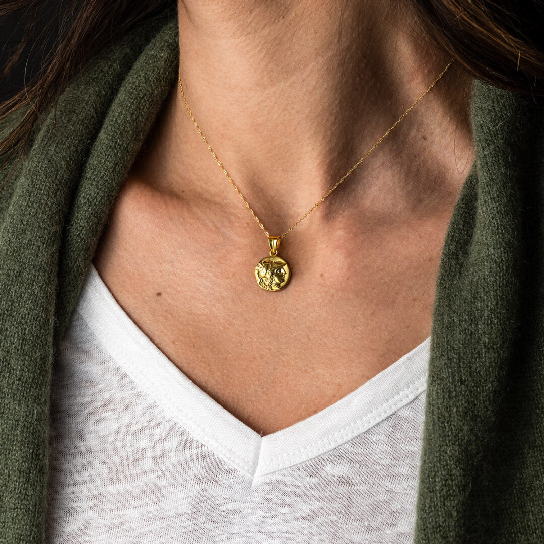 Goddess Athena Coin Pendant - 14K Gold