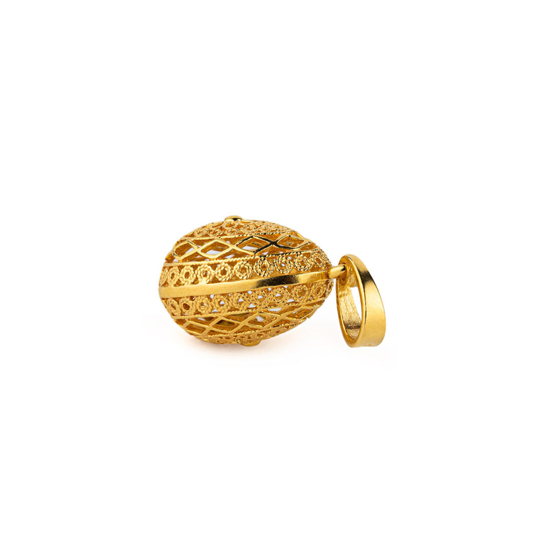 Rosette Filigree Egg Pendant Necklace - Sterling Silver and Gold Plated