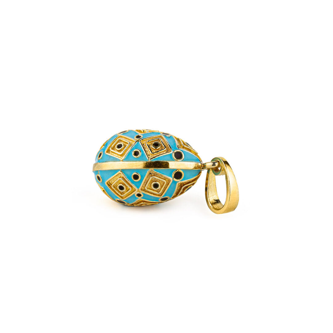 Egg Enamel Pendant Necklace with Square Motifs – Sterling Silver Gold Plated