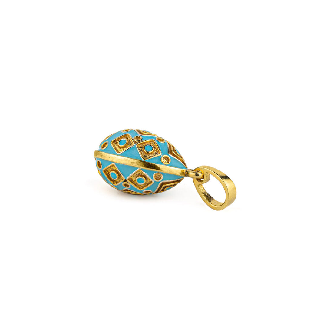 Egg Enamel Pendant Necklace with Square Motifs – Sterling Silver Gold Plated