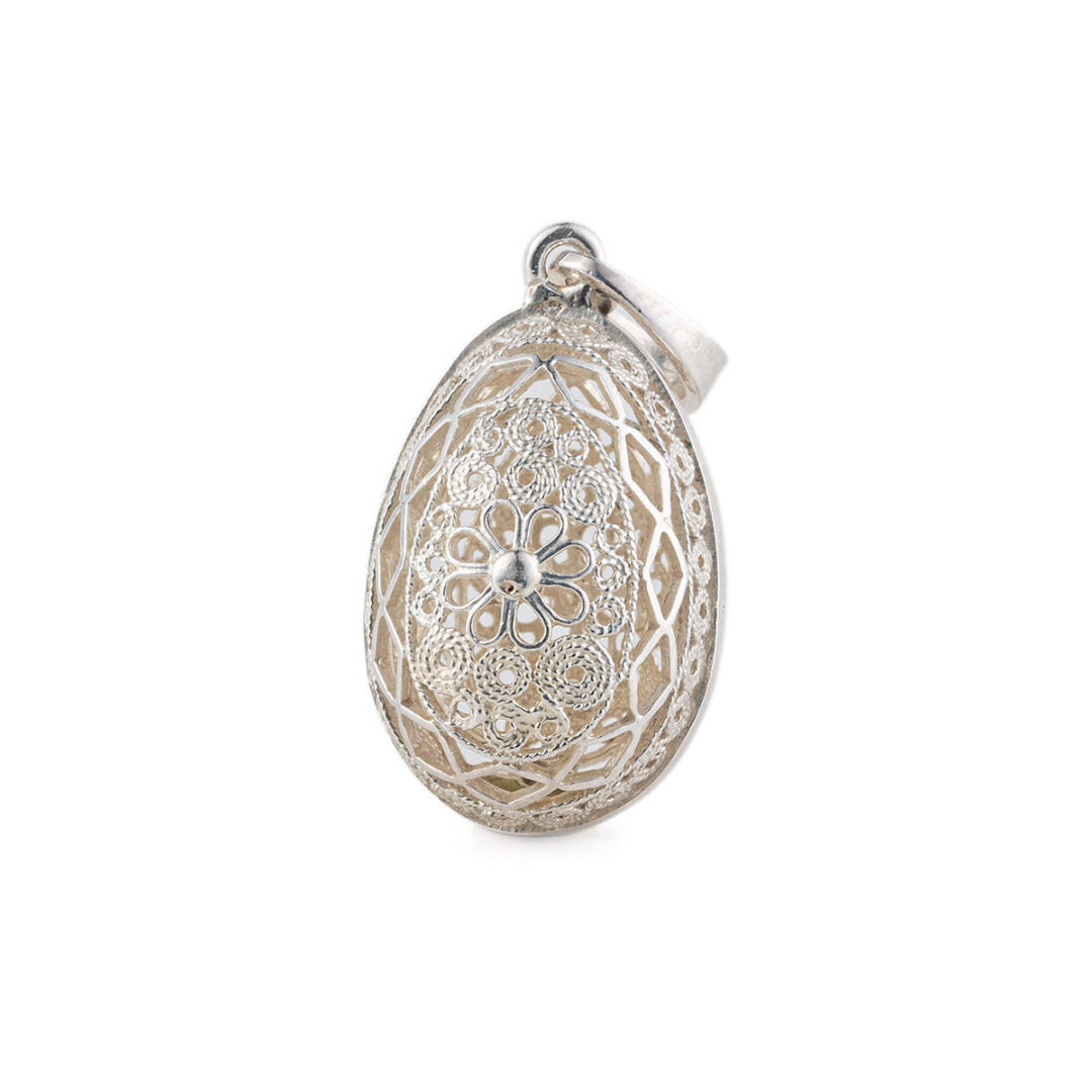 Filigree Flower Egg Enamel Pendant Necklace – 925 Sterling Silver