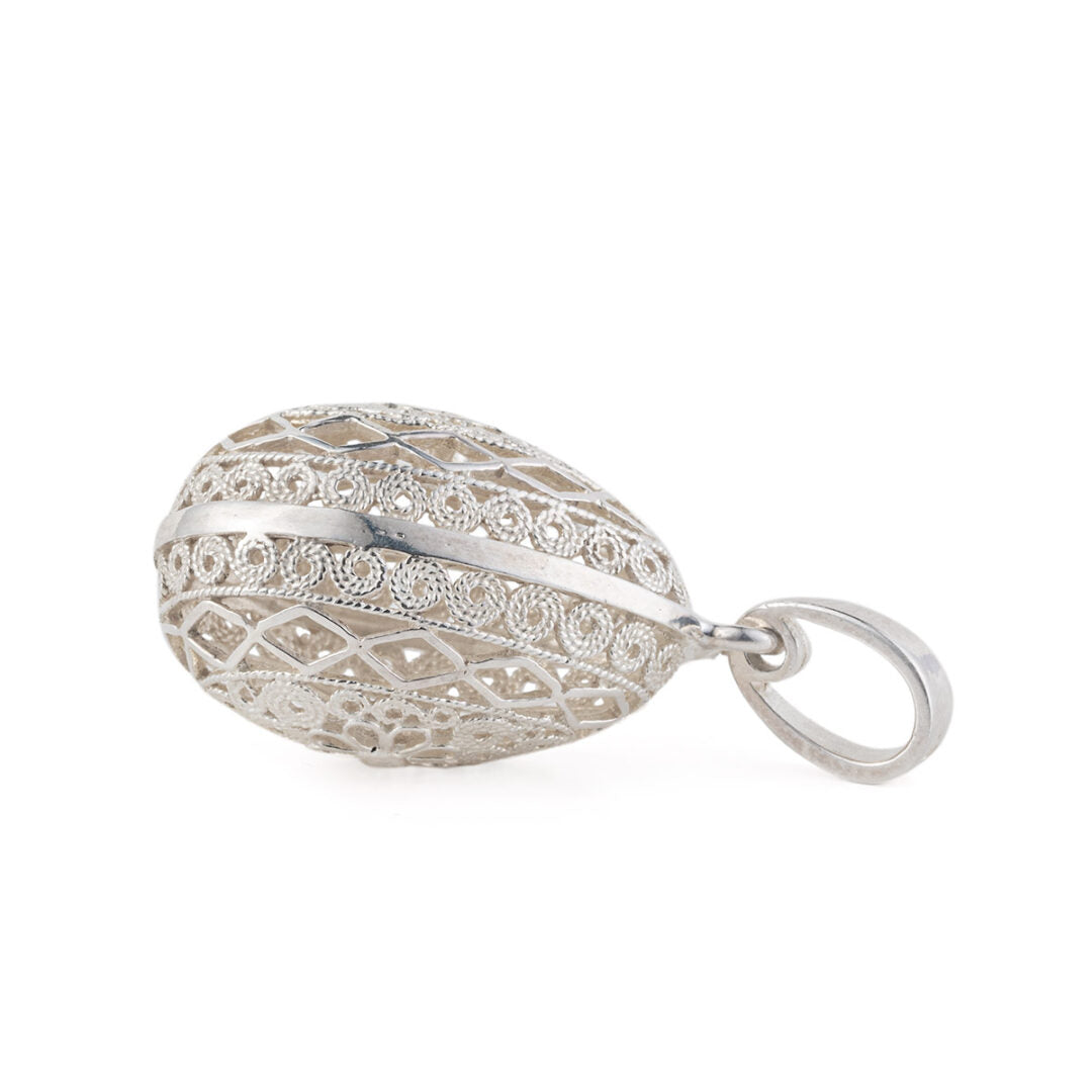 Filigree Flower Egg Enamel Pendant Necklace – 925 Sterling Silver
