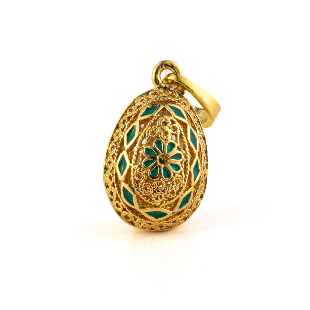 Rosette Flower Egg Pendant Necklace with Enamel