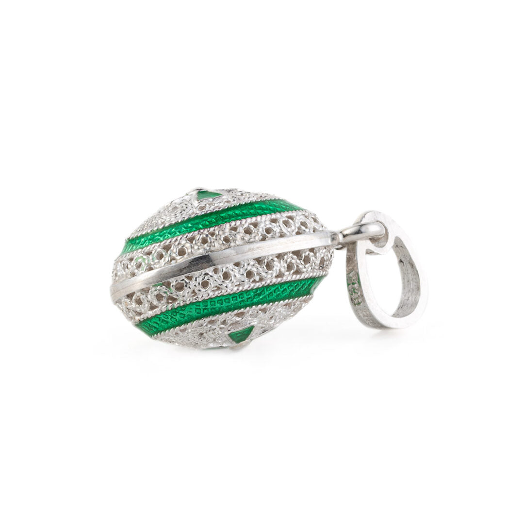 Cross Egg Pendant Necklace – 925 Sterling Silver and Green Enamel — Green