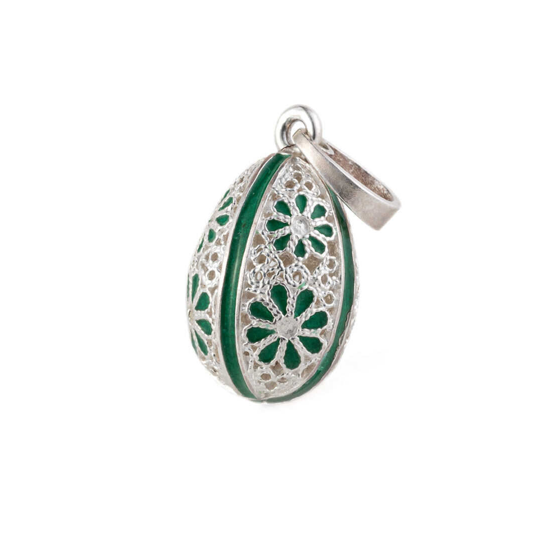 Flowers Egg Pendant Necklace – 925 Sterling Silver — Green
