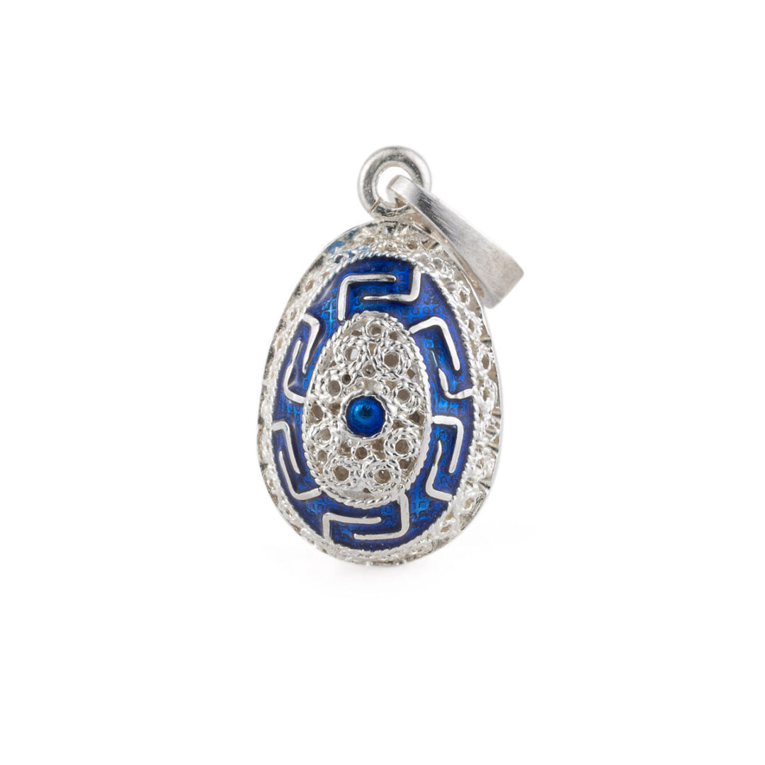 Greek Key Egg Enamel Pendant Necklace – 925 Sterling Silver